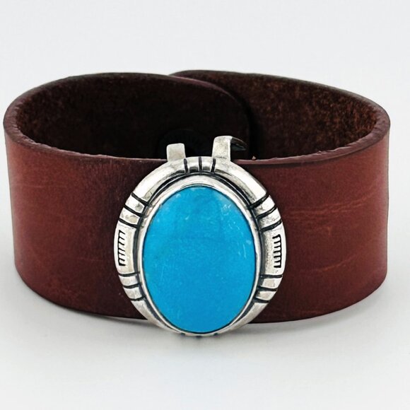 Unique Vintage Handmade Navajo Sterling Silver and Turquoise Cabochon